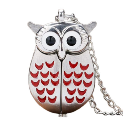 부엉이 은색 빨간색 목걸이 소형 고급 회중 시계_기념품 여행 쥬얼리